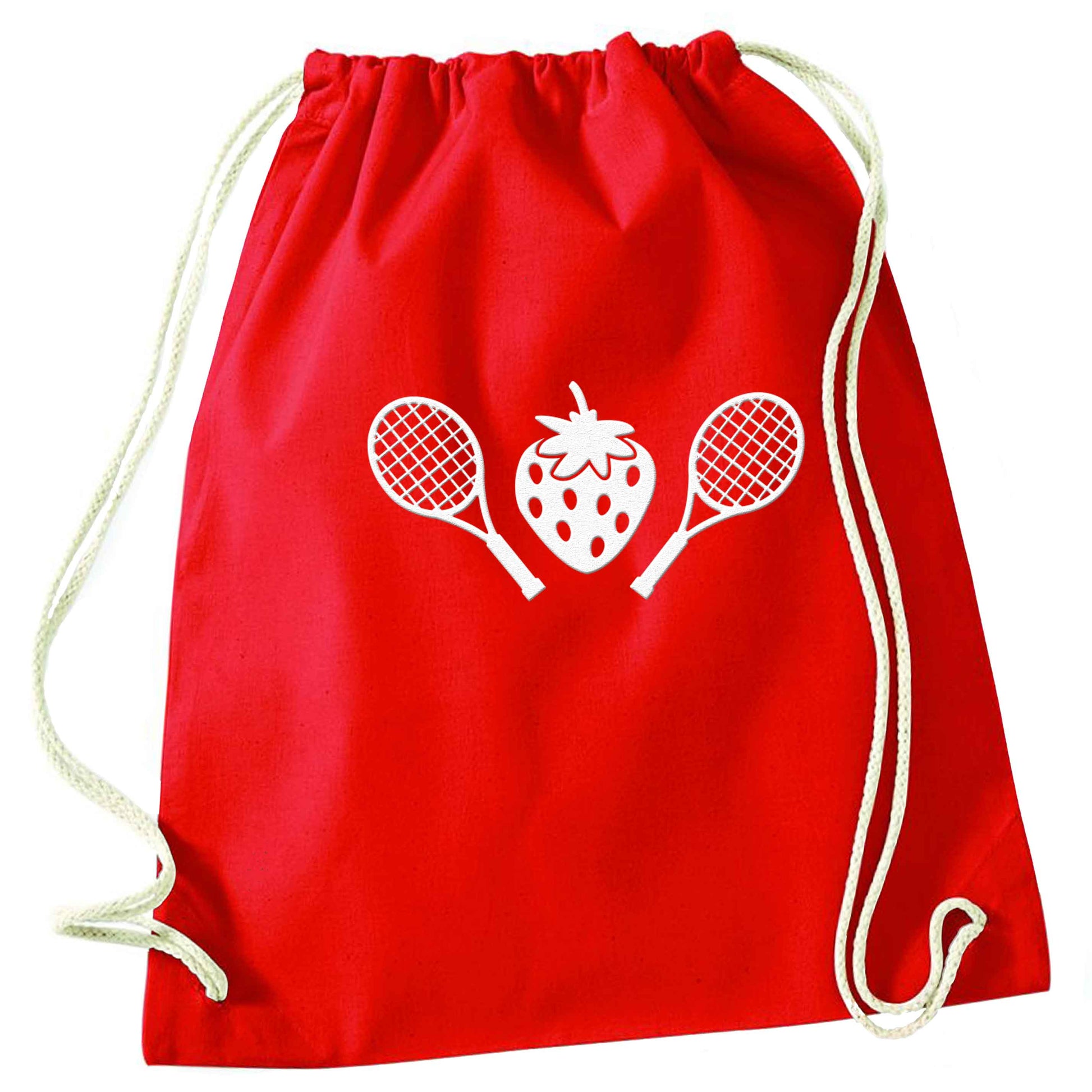 Strawberry and tennis red drawstring bag 