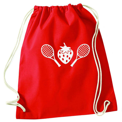 Strawberry and tennis red drawstring bag 