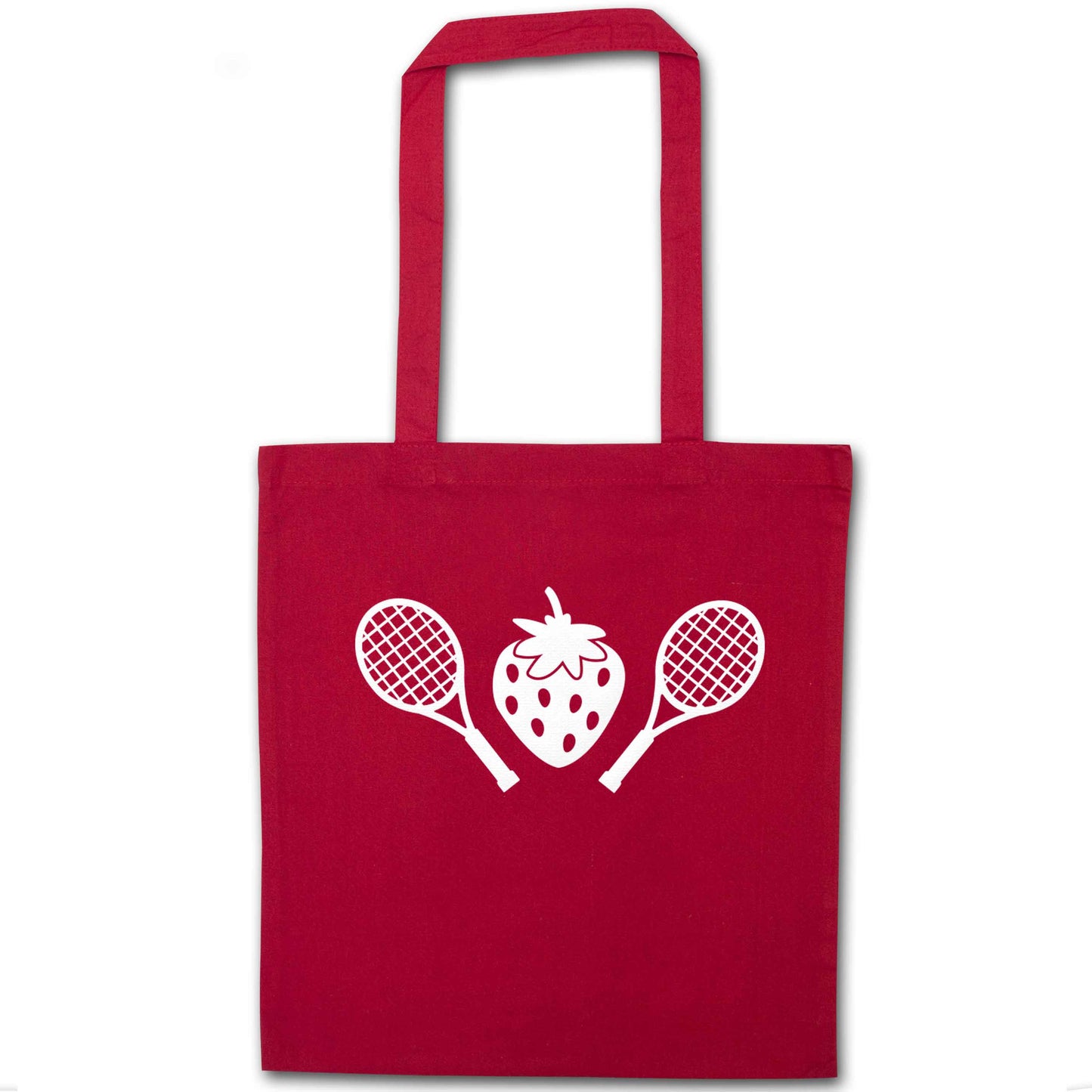 Strawberry and tennis red tote bag