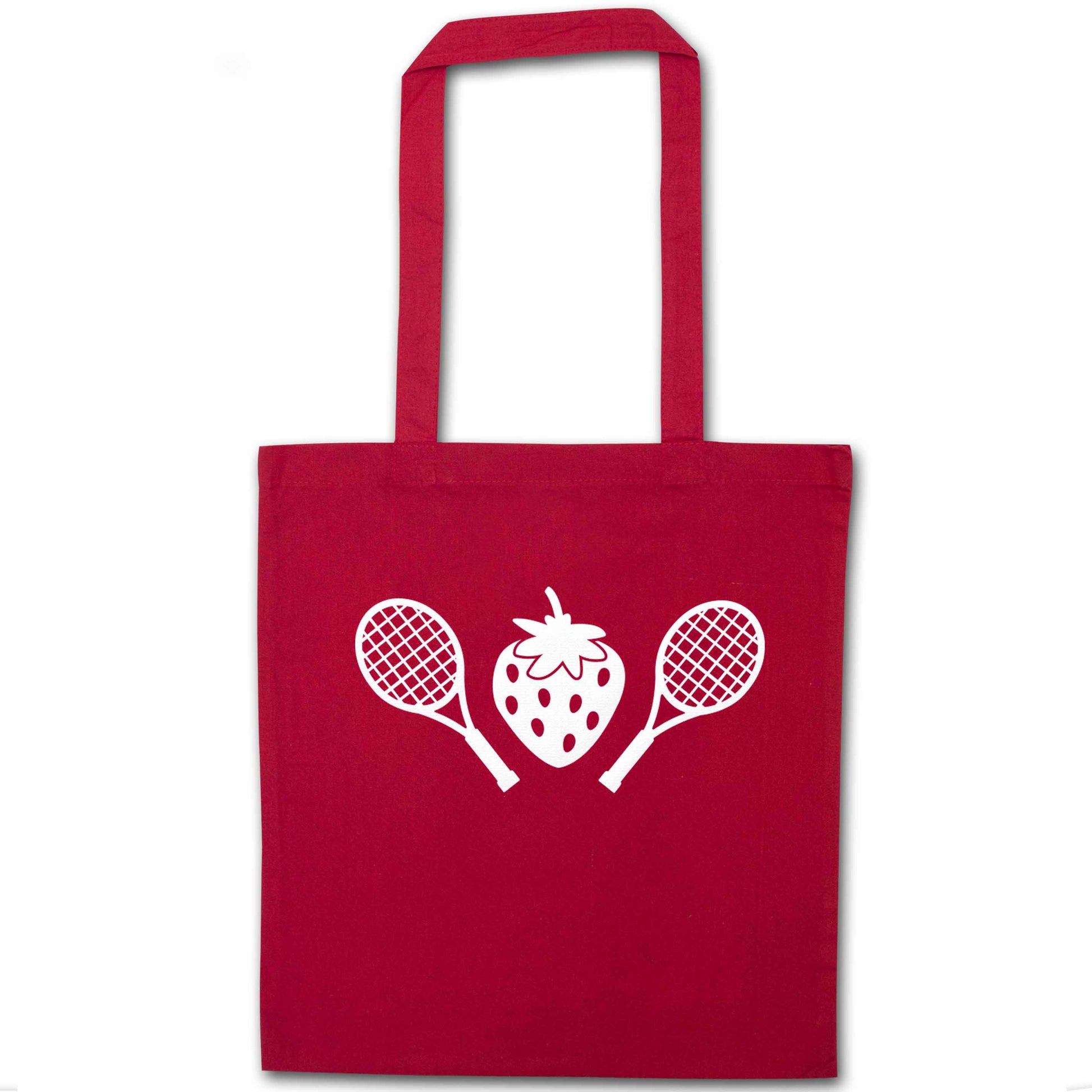 Strawberry and tennis red tote bag