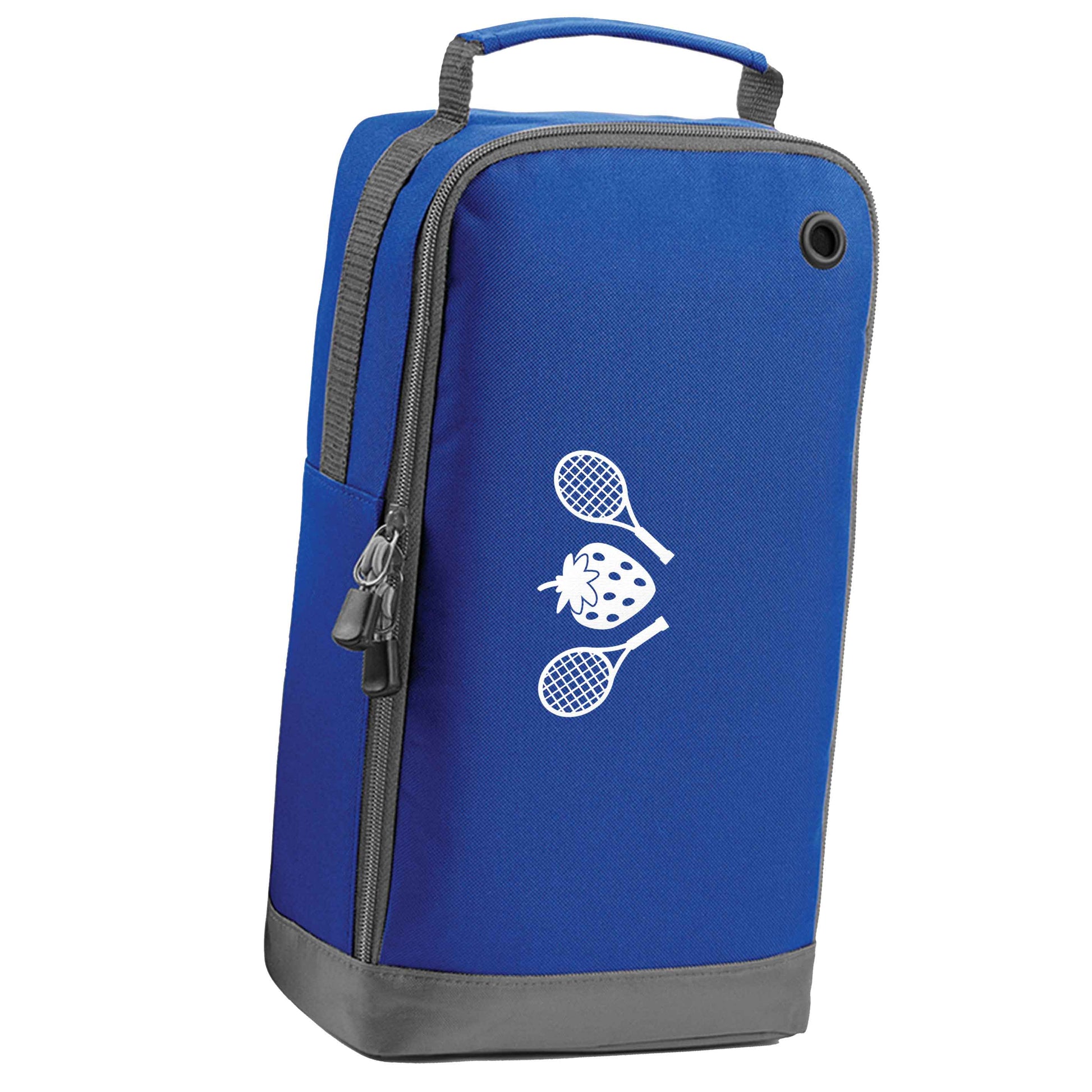 Strawberry and tennis blue sports shoe bag horizontal print