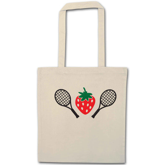 Strawberry and tennis natural tote bag