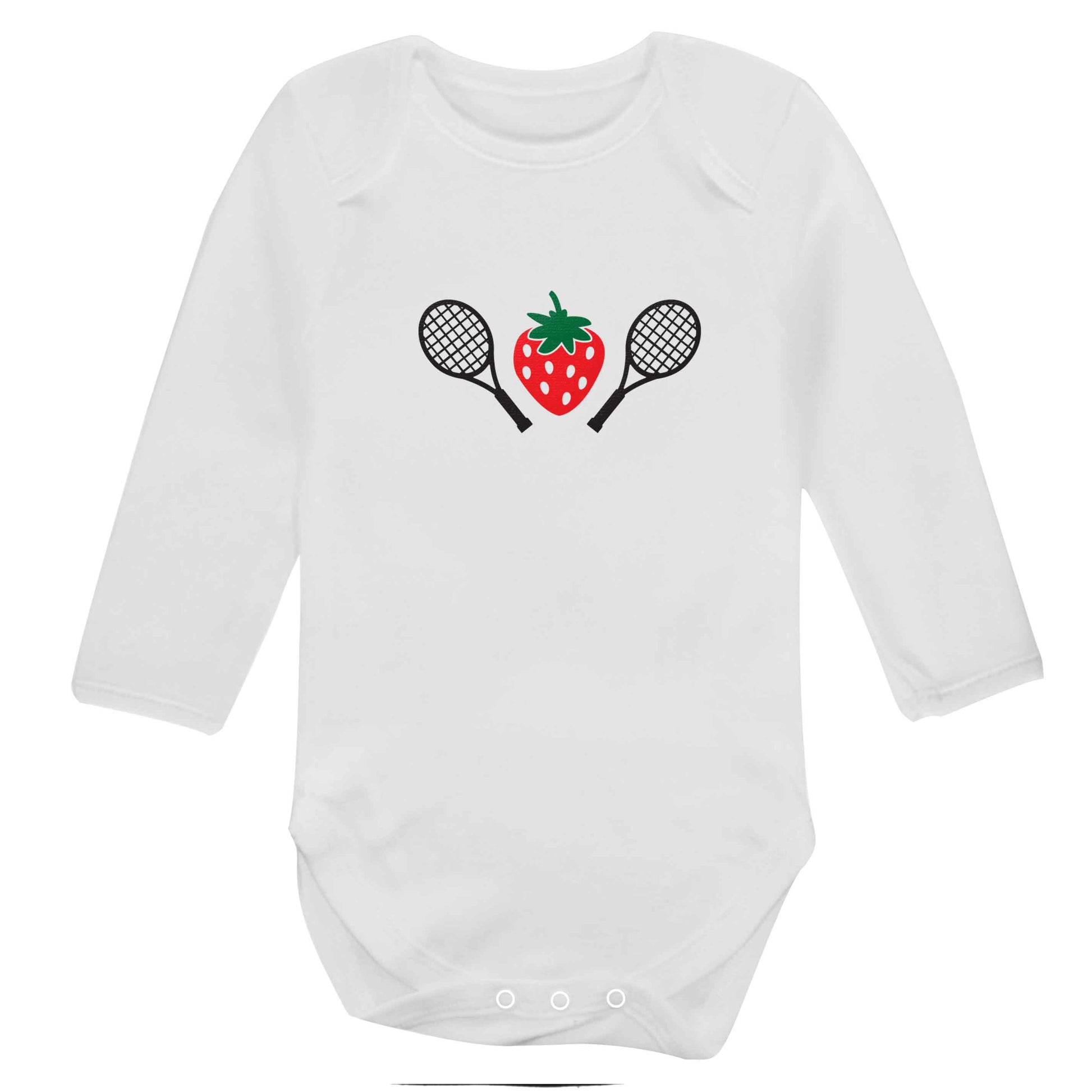 Strawberry and tennis baby bodysuit long sleeved white 6-12 months