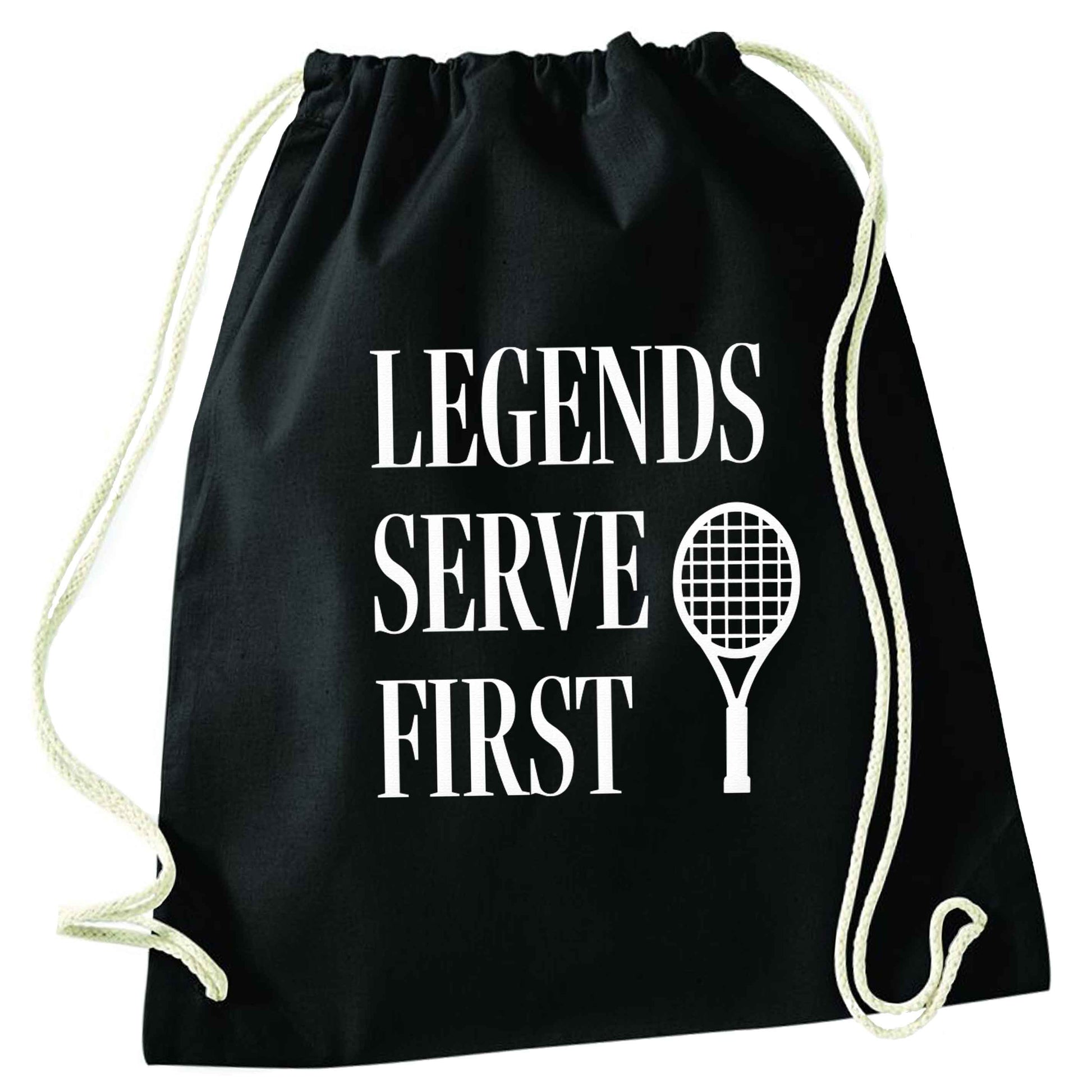 Legends serve first black drawstring bag