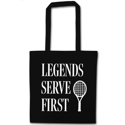Legends serve first black tote bag