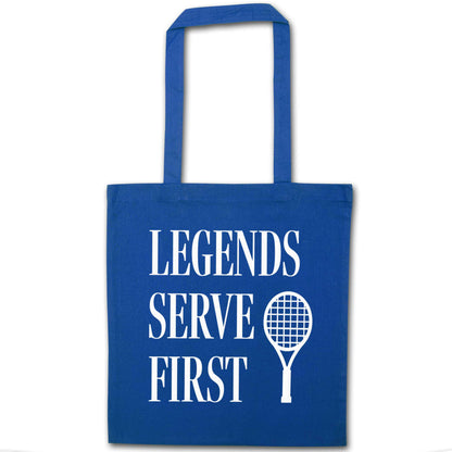 Legends serve first blue tote bag