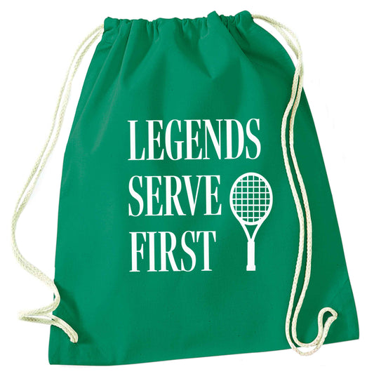 Legends serve first green drawstring bag