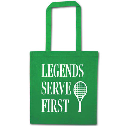 Legends serve first green tote bag