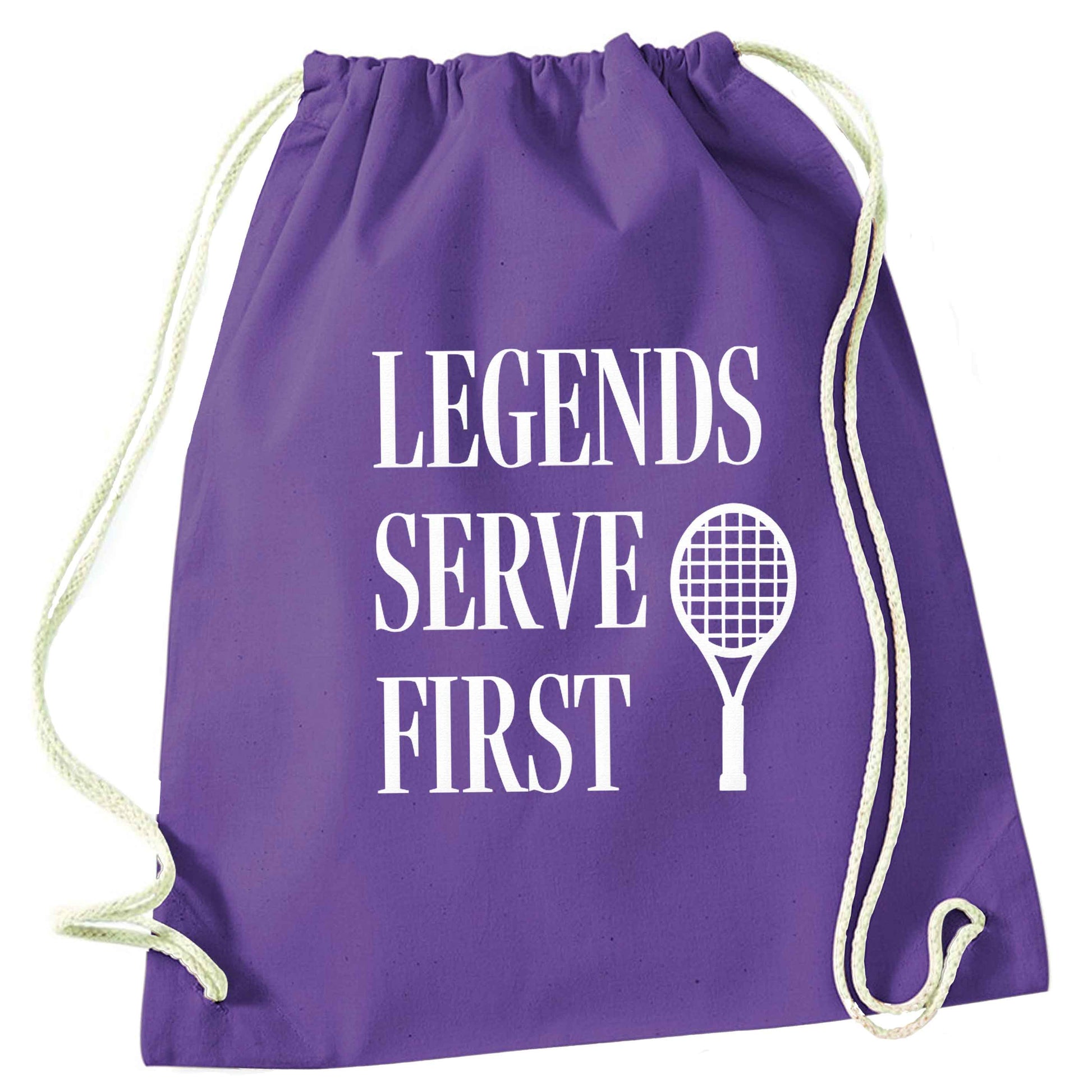 Legends serve first purple drawstring bag