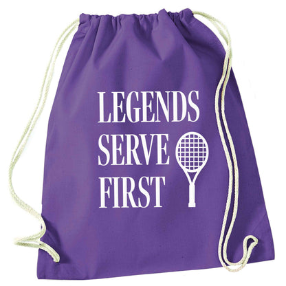 Legends serve first purple drawstring bag