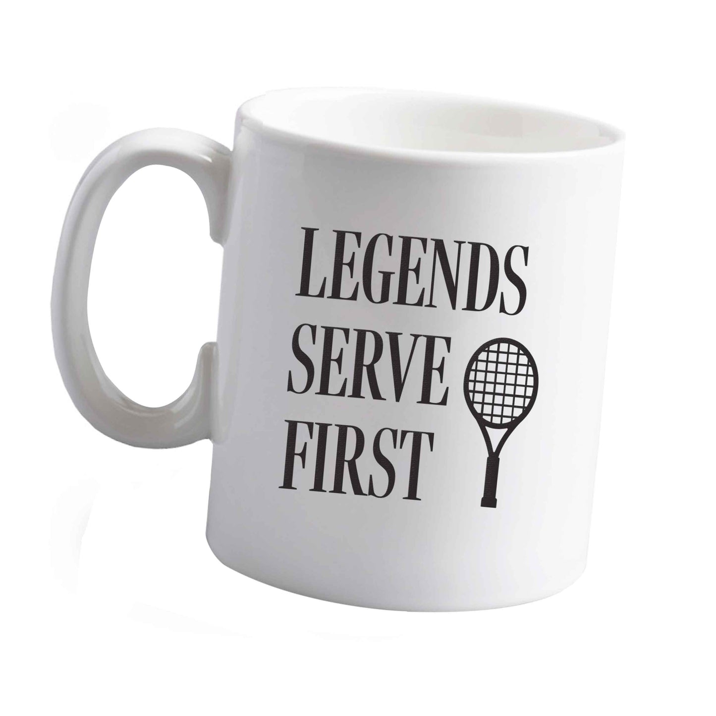 10 oz Legends serve first ceramic mug left sided