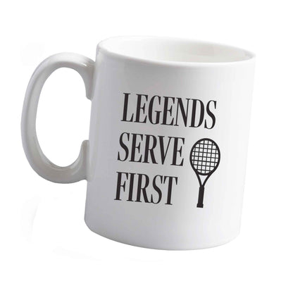 10 oz Legends serve first ceramic mug left sided