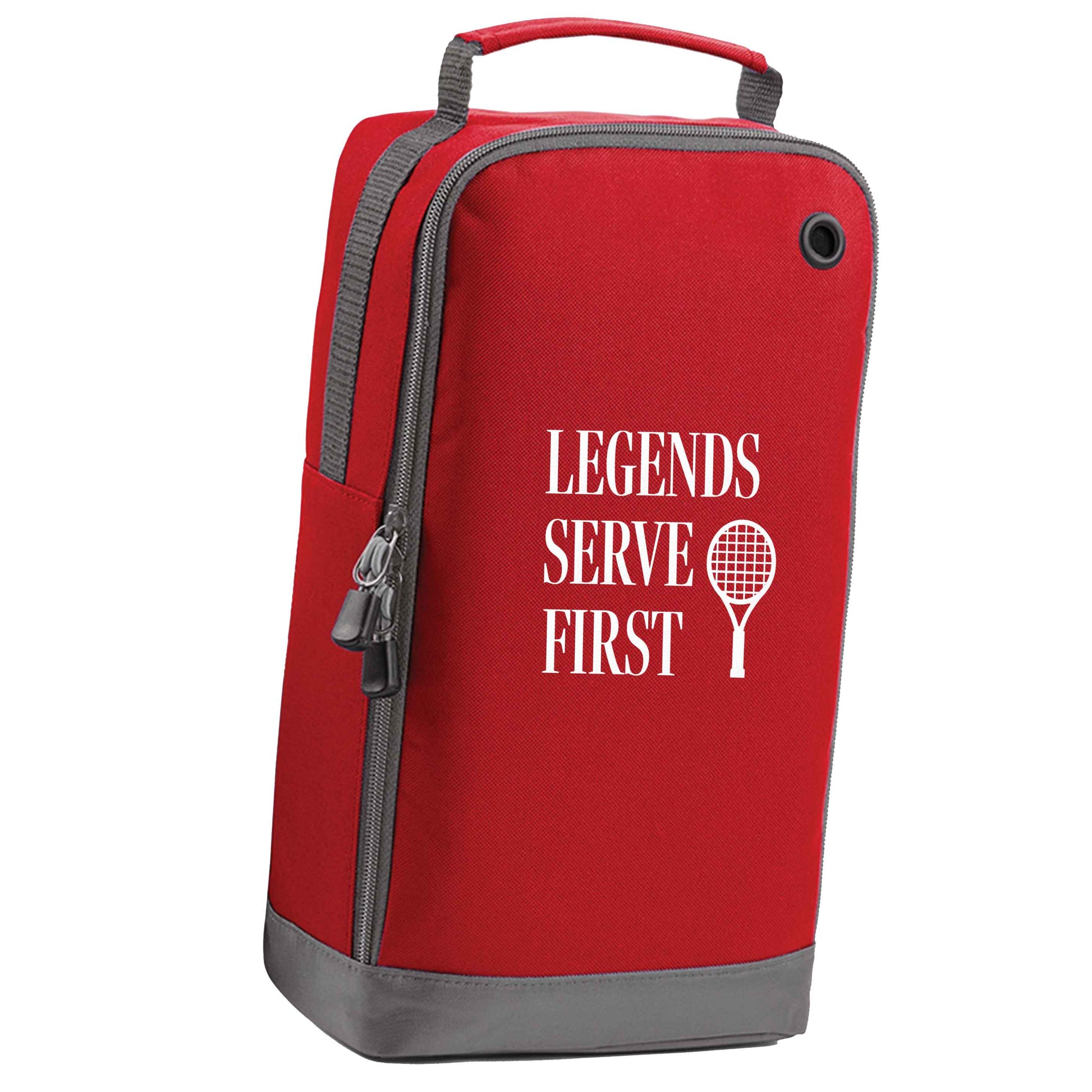 Legends serve first red sports shoe bag horizontal print