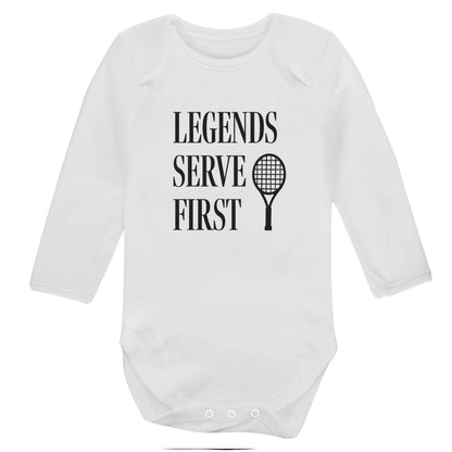 Legends serve first baby bodysuit long sleeved white 6-12 months