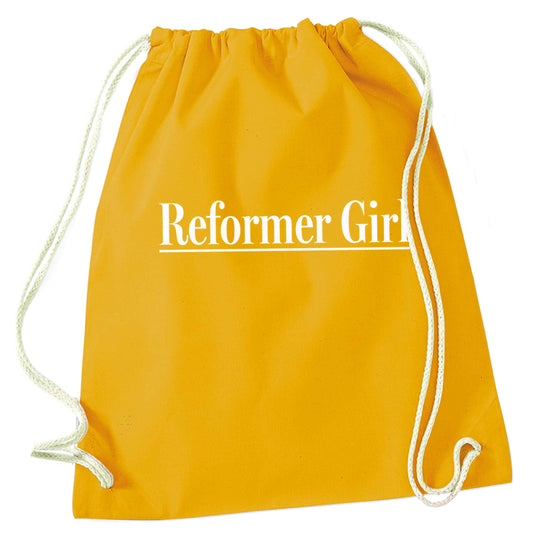 Reformer girl mustard drawstring bag