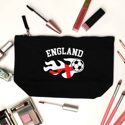 Flaming football England flag black makeup bag