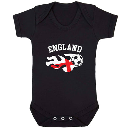 Flaming football England flag baby bodysuit black 18-24 months