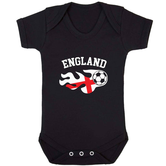 Flaming football England flag baby bodysuit black 18-24 months