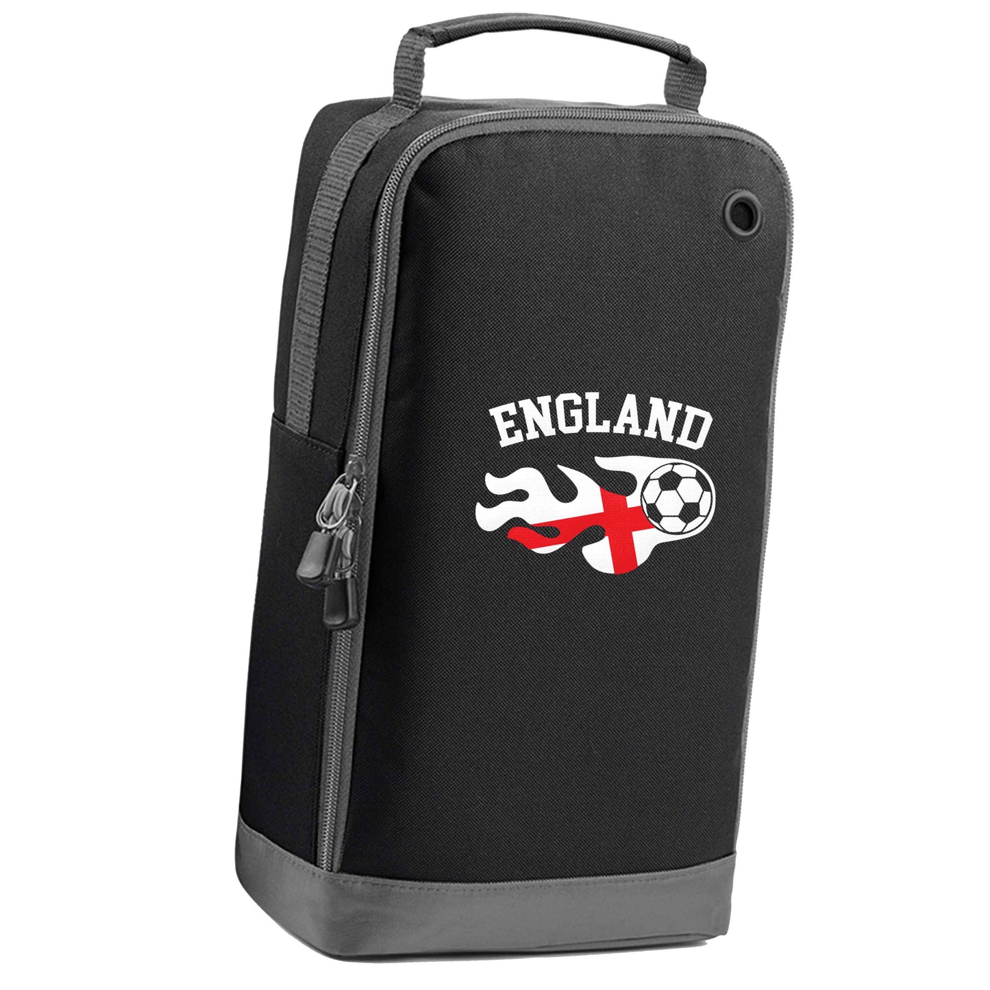 Flaming football England flag black sports shoe bag vertical print