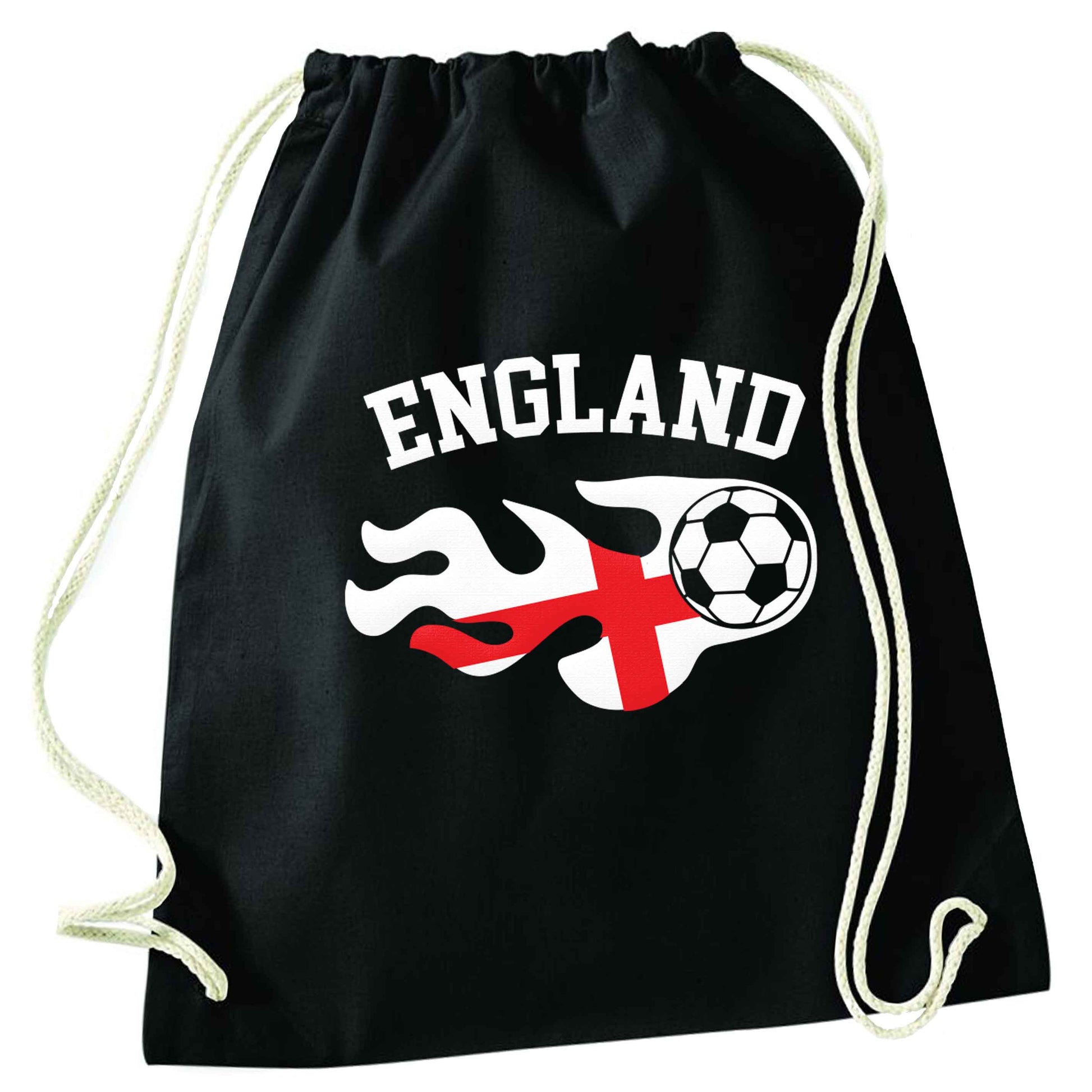 Flaming football England flag black drawstring bag