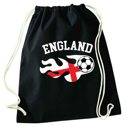 Flaming football England flag black drawstring bag