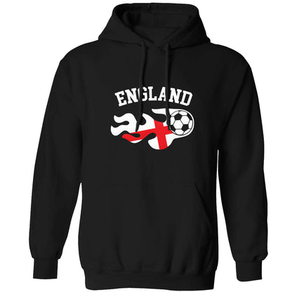 Flaming football England flag adults unisex black hoodie 2XL
