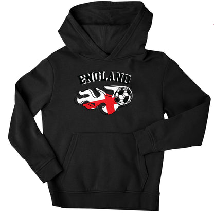 Flaming football England flag children's black hoodie 12-13 Years