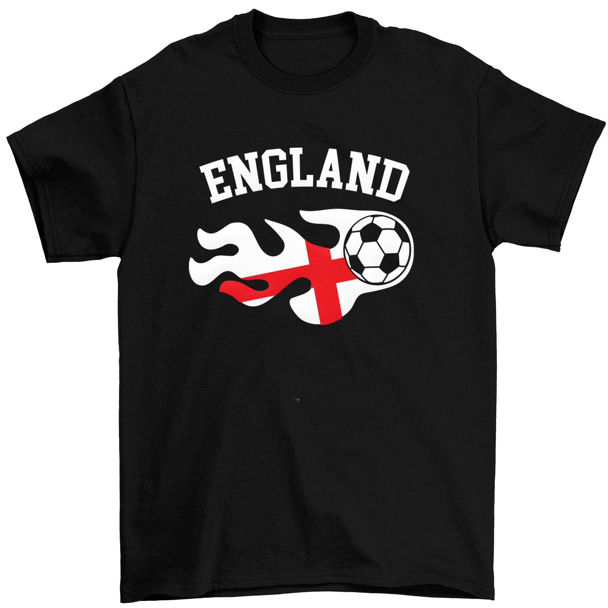 Flaming football England flag Children's black Tshirt 12-13 Years