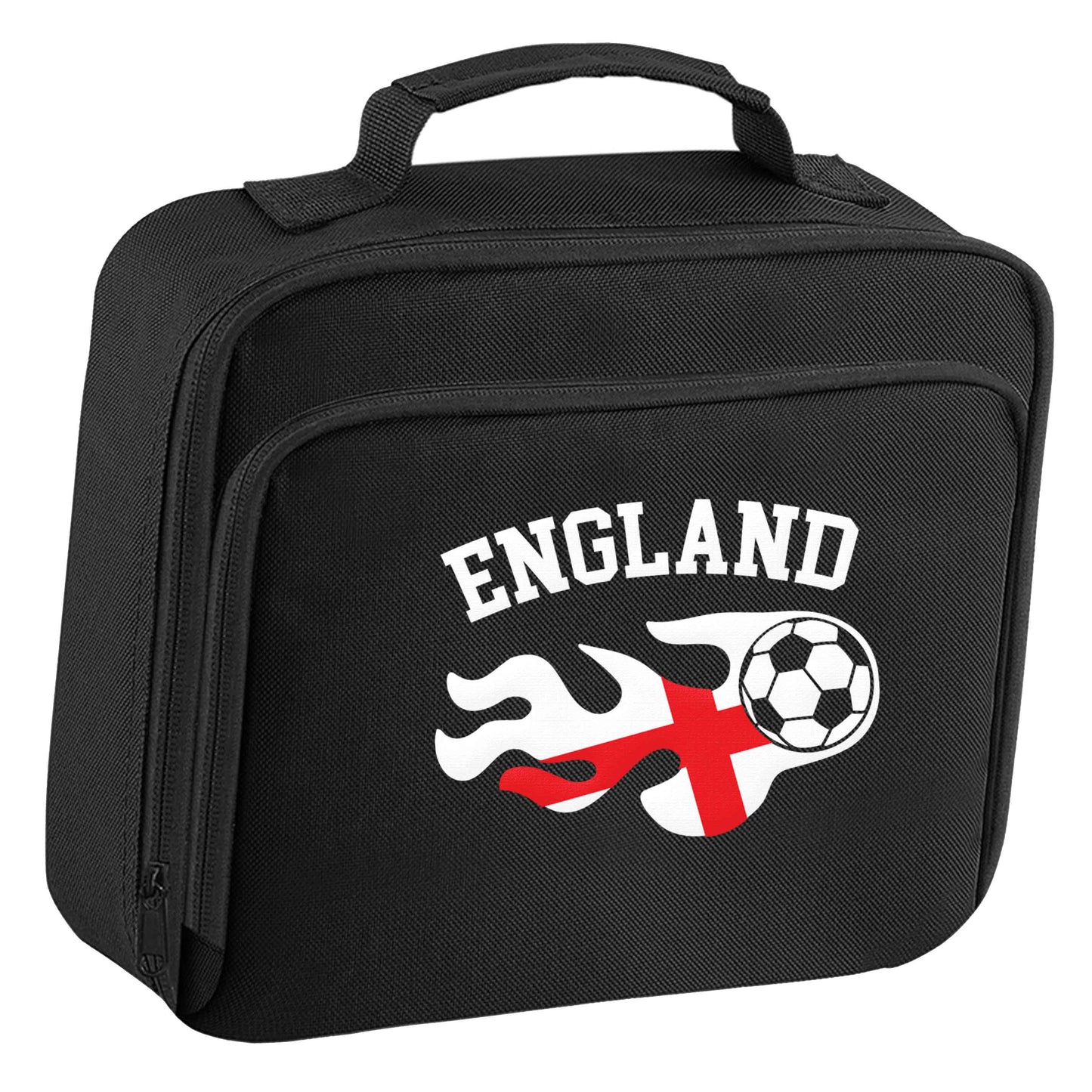 Flaming football England flag insulated black lunch bag cooler
