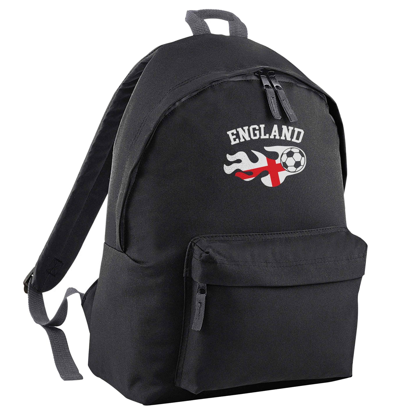 Flaming football England flag black adults backpack