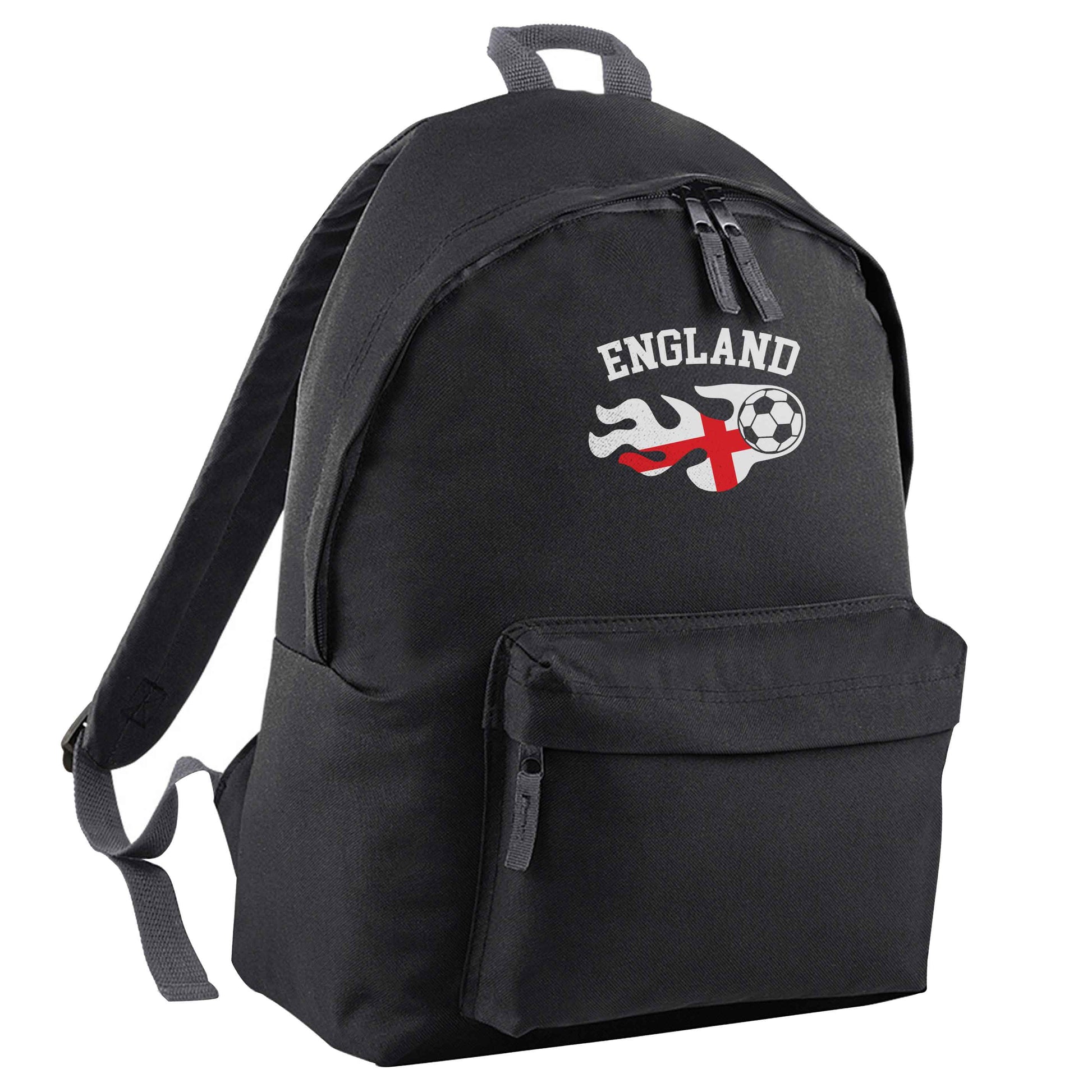 Flaming football England flag black adults backpack