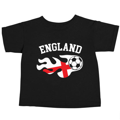 Flaming football England flag Black baby toddler Tshirt 2 years