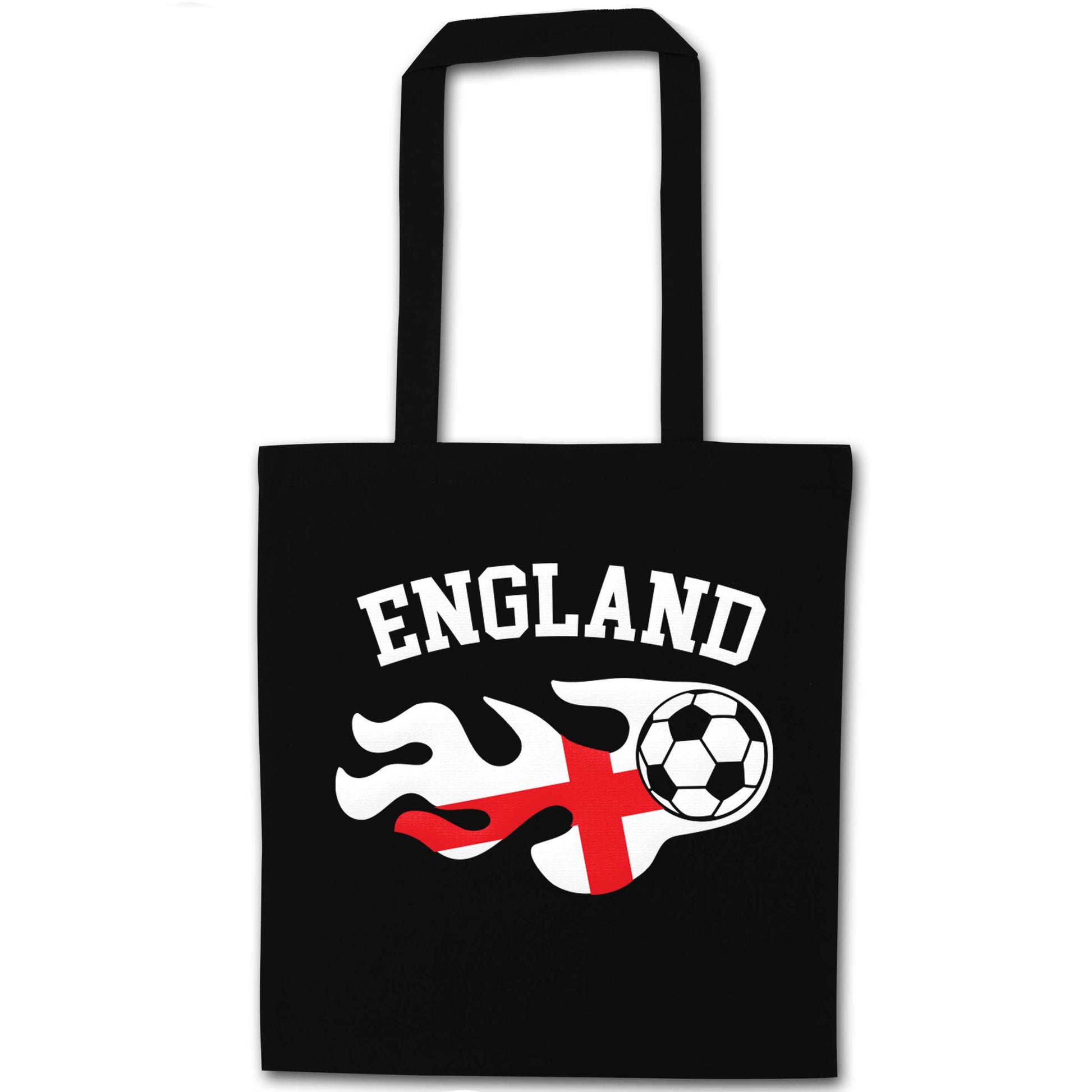 Flaming football England flag black tote bag