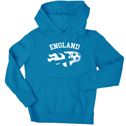 Flaming football England flag children's blue hoodie 12-13 Years