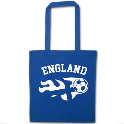 Flaming football England flag blue tote bag