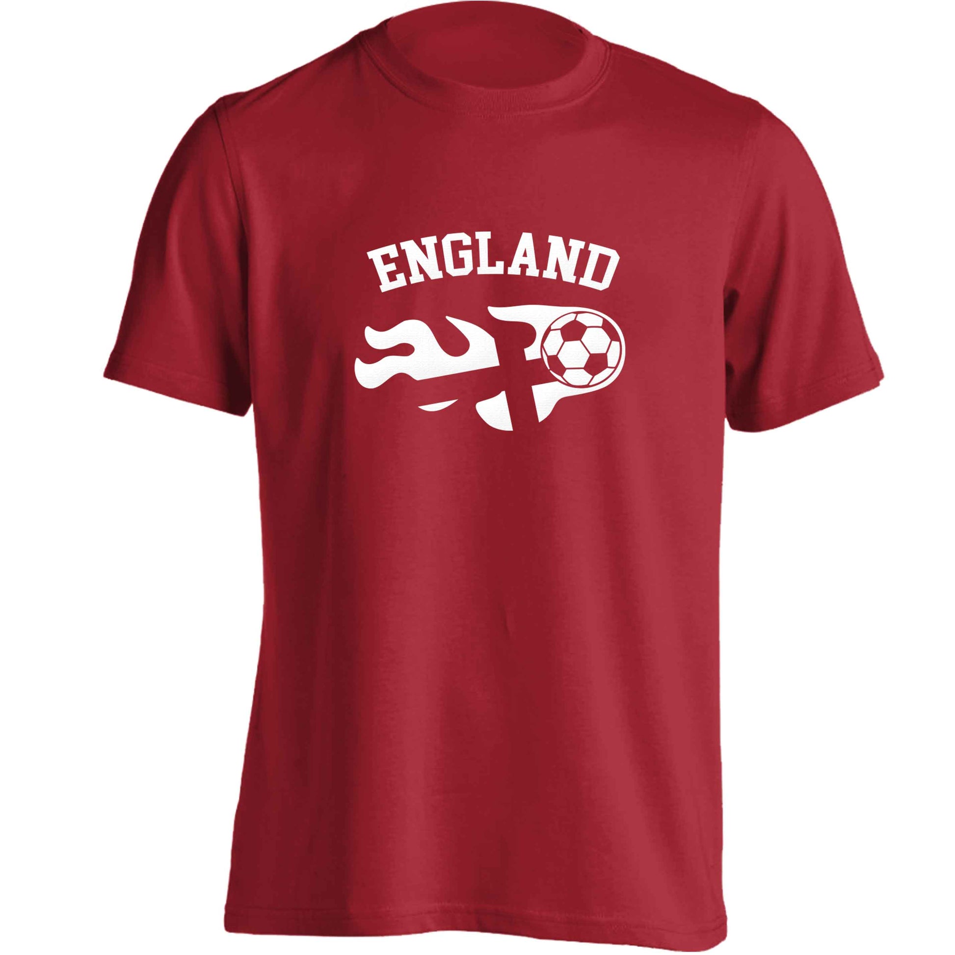 Flaming football England flag adults unisex red Tshirt 2XL