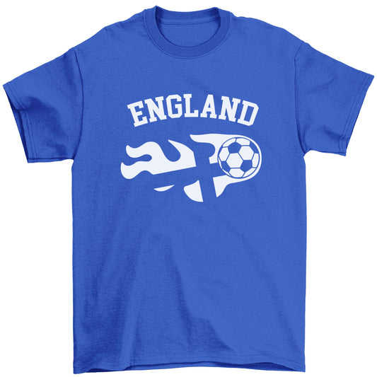 Flaming football England flag Children's blue Tshirt 12-13 Years