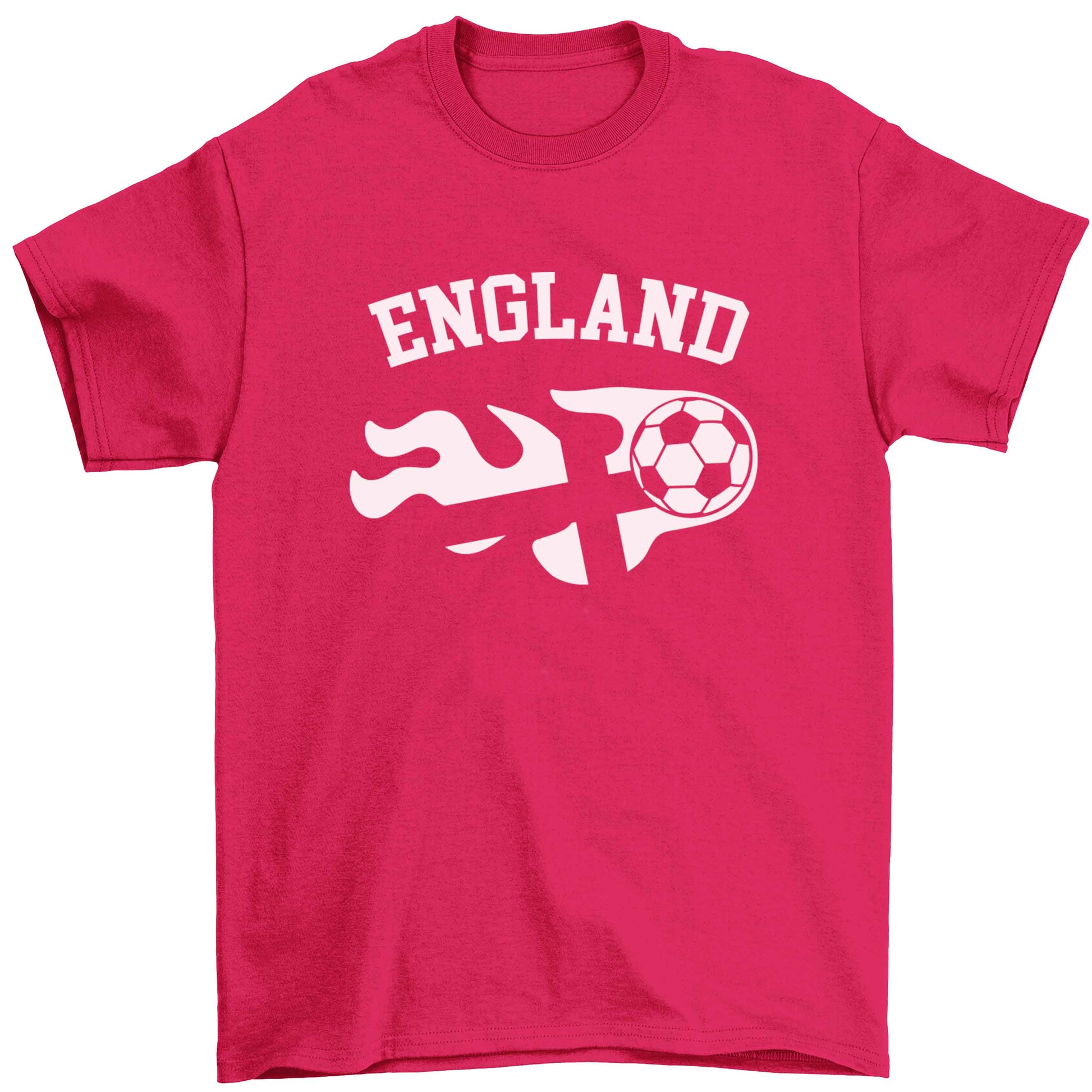 Flaming football England flag Children's pink Tshirt 12-13 Years