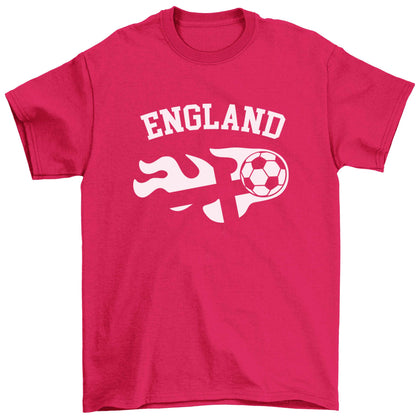 Flaming football England flag Children's pink Tshirt 12-13 Years