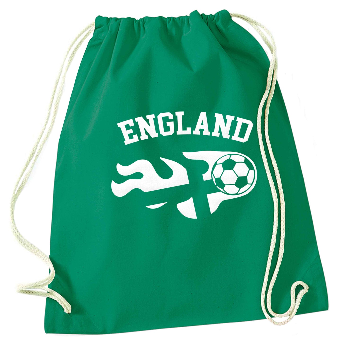 Flaming football England flag green drawstring bag