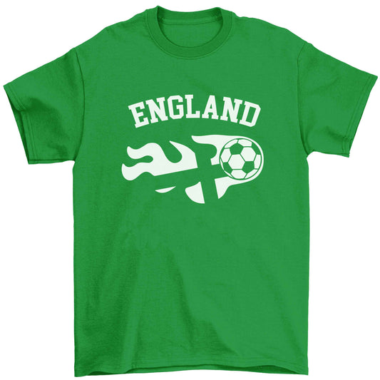 Flaming football England flag Children's green Tshirt 12-13 Years