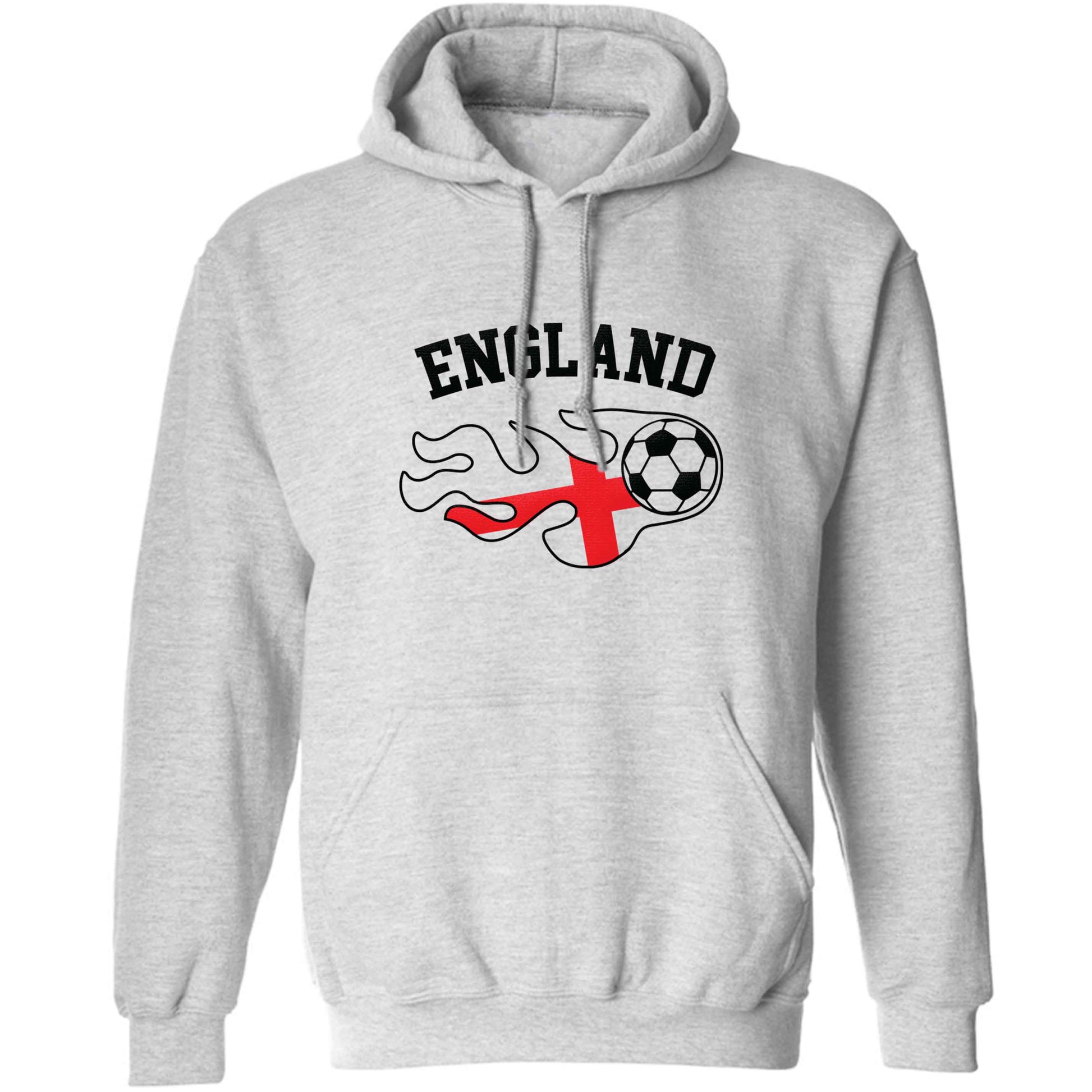 Flaming football England flag adults unisex grey hoodie 2XL