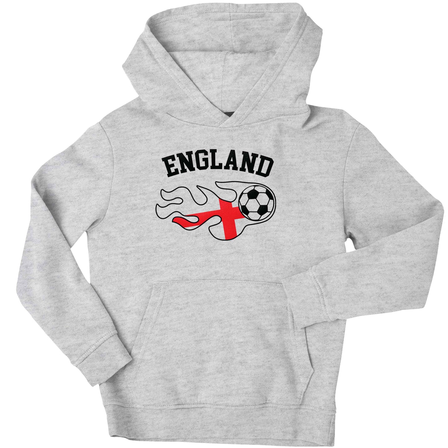 Flaming football England flag children's grey hoodie 12-13 Years