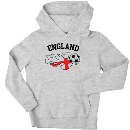 Flaming football England flag children's grey hoodie 12-13 Years