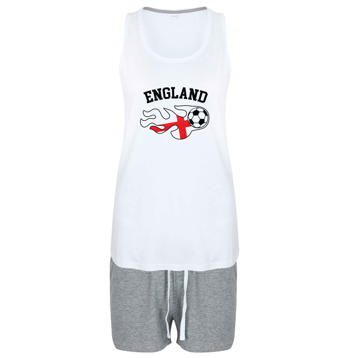 Flaming football England flag size XL women's pyjama shorts set in pink 
