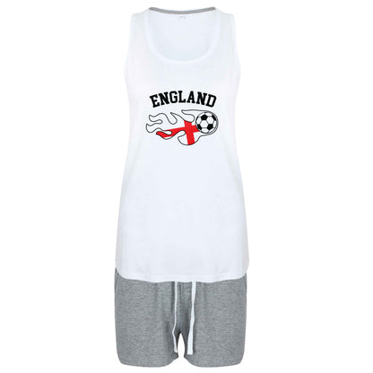 Flaming football England flag size XL women's pyjama shorts set in pink 