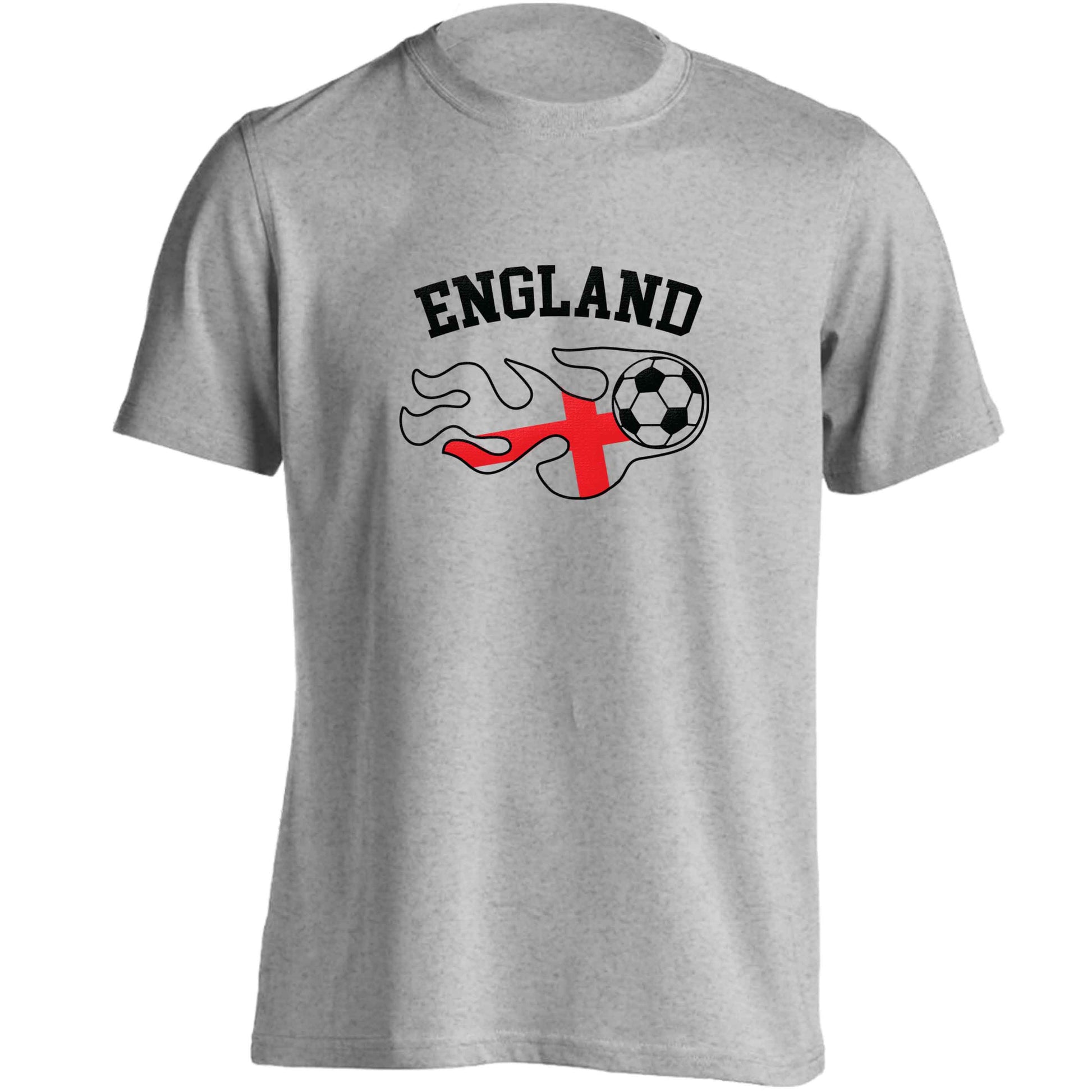 Flaming football England flag adults unisex grey Tshirt 2XL