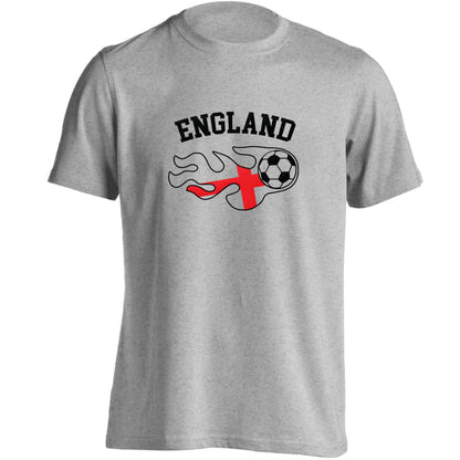 Flaming football England flag adults unisex grey Tshirt 2XL