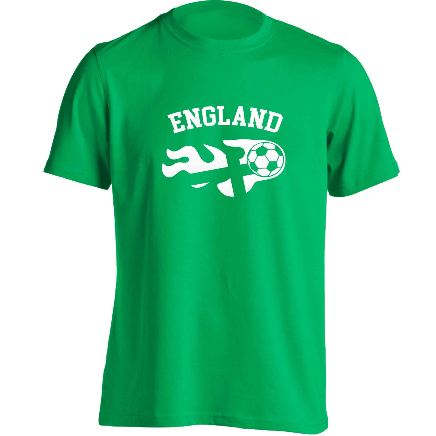 Flaming football England flag adults unisex green Tshirt 2XL