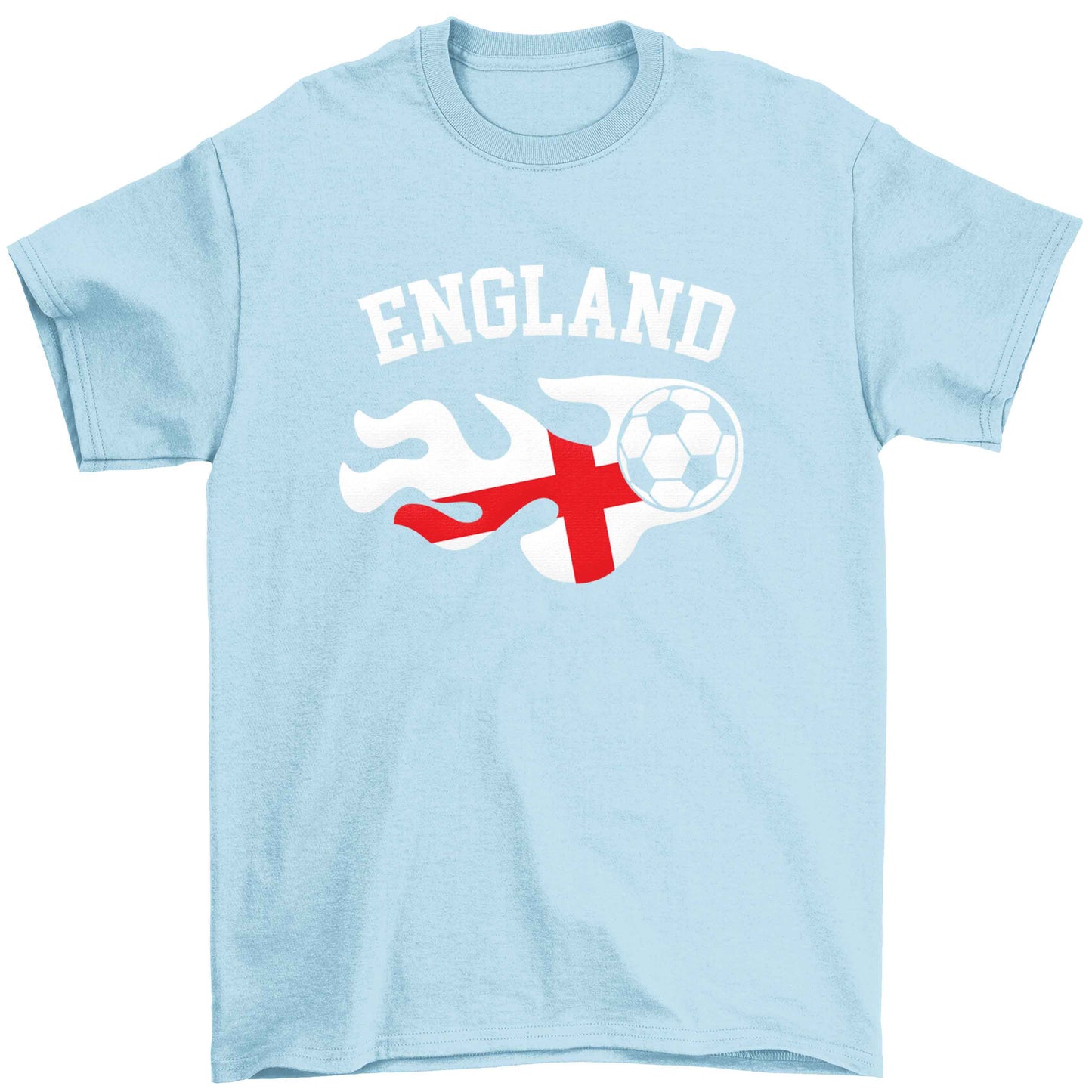 Flaming football England flag Children's light blue Tshirt 12-13 Years